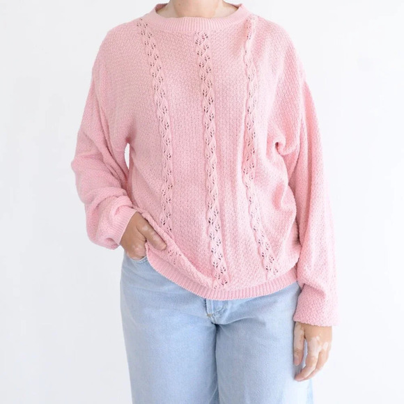 Vintage Willow Ridge Pink Cable Knit Mockneck Barbiecore Preppy Sweater L - Picture 1 of 10